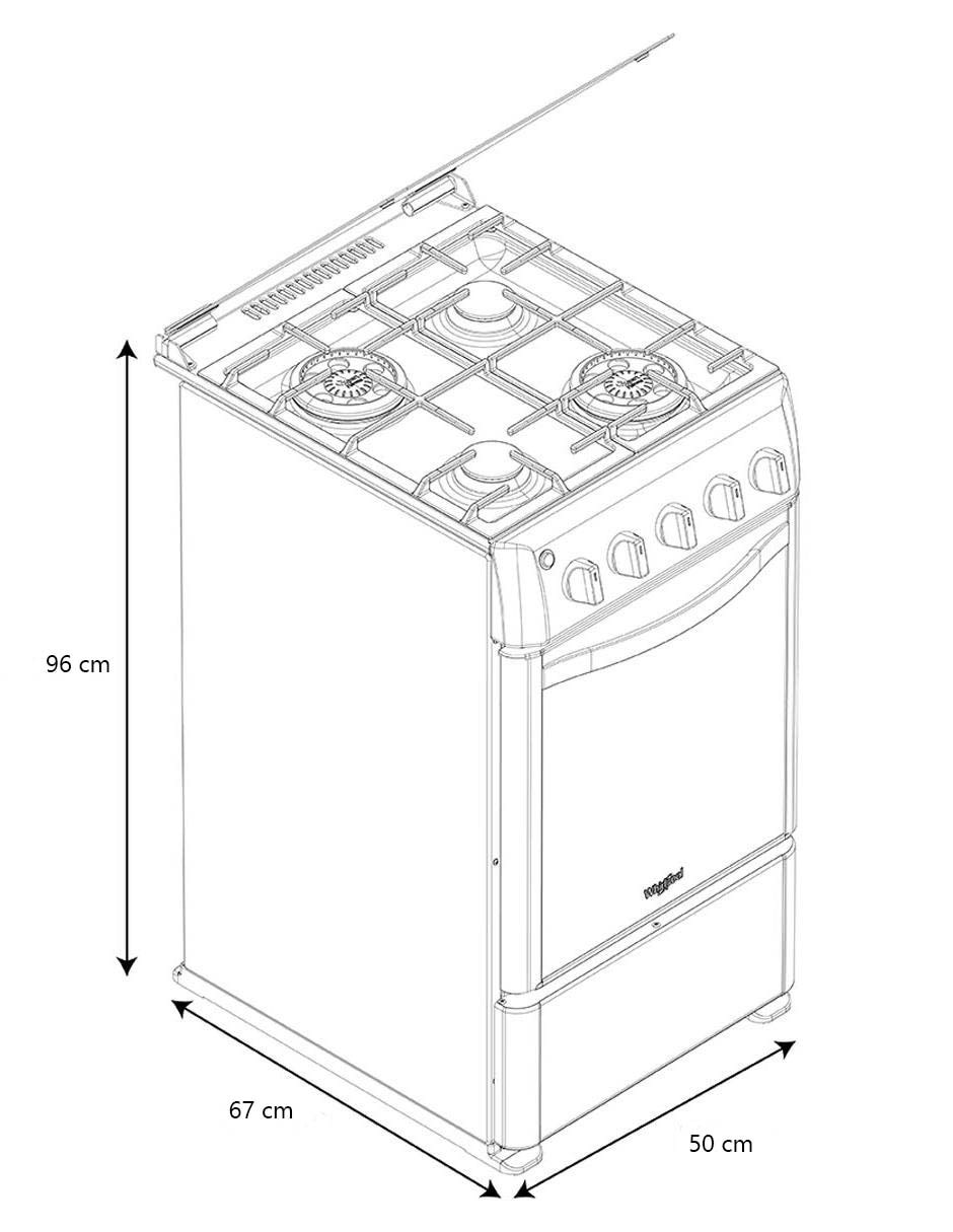 Estufa de piso a Gas LP Whirlpool 50 cm WWR7000S de 4 quemadores