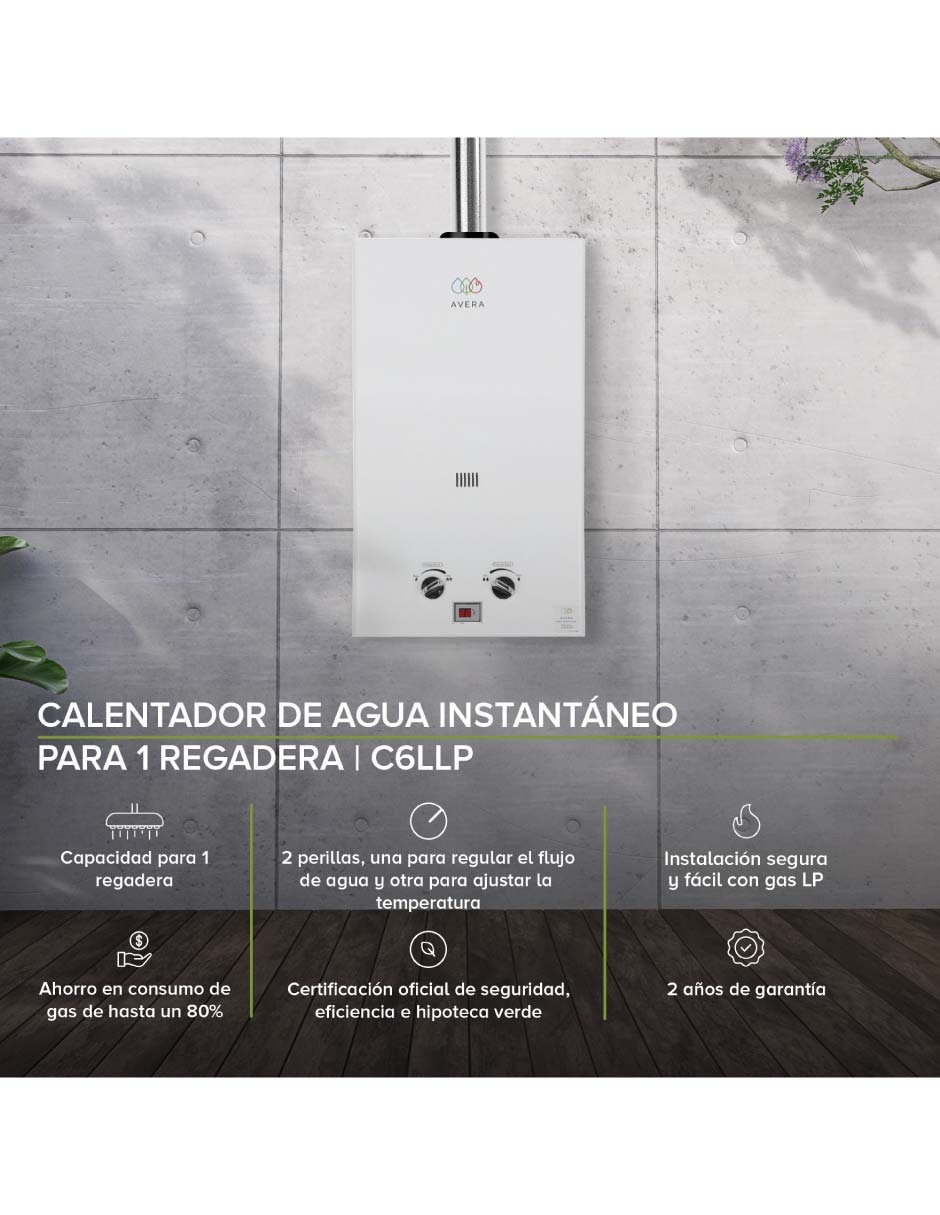 Calentador de paso Avera C6L 6 L Gas LP