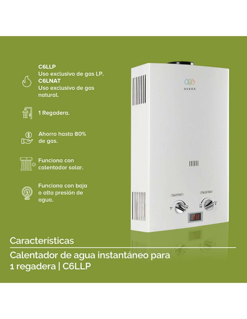 Calentador de paso C6L 6 L Gas LP
