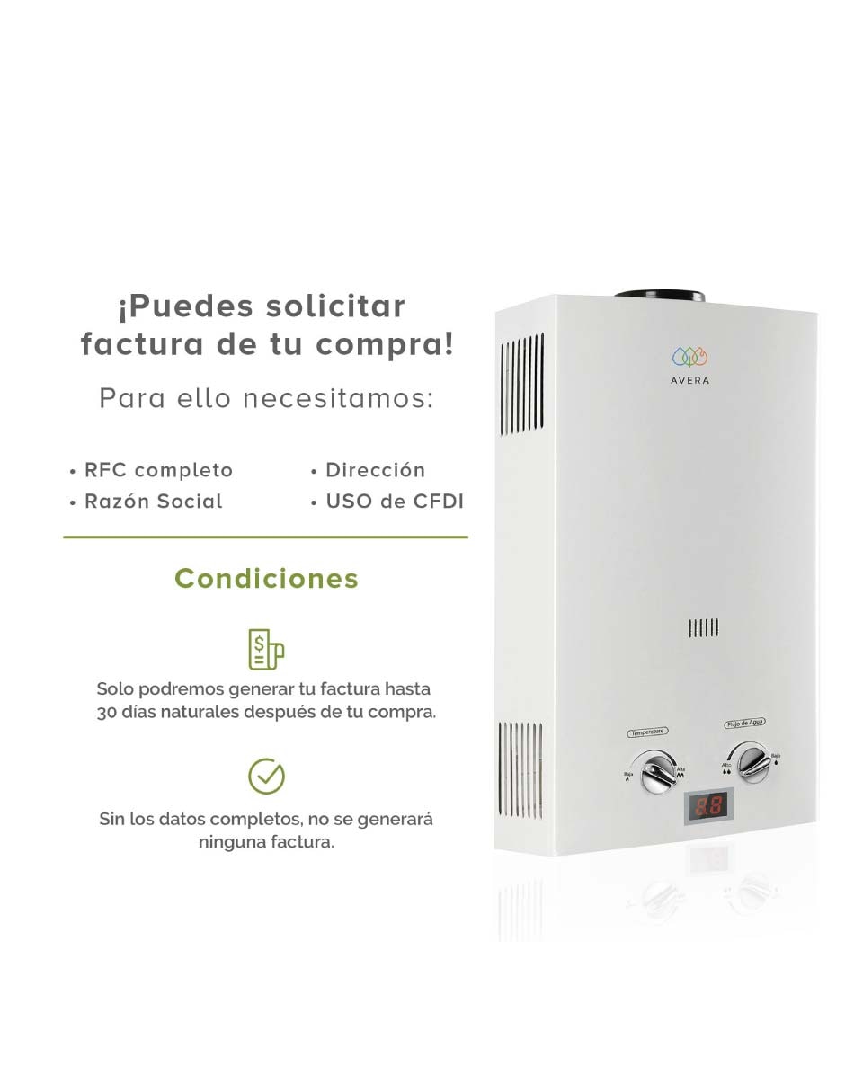 Calentador de paso Avera C6L 6 L Gas LP