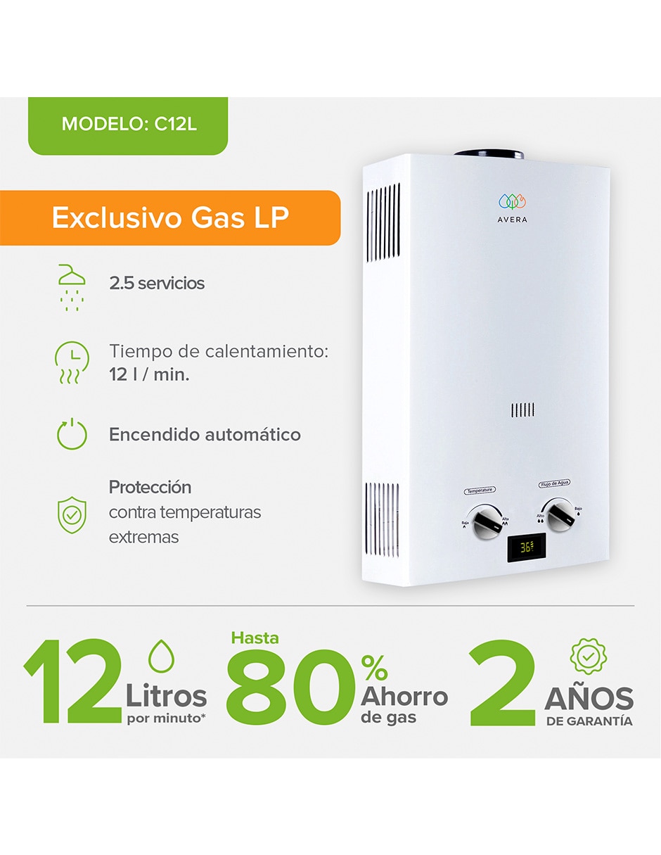 Calentador de paso Avera C12L 12 l Gas LP