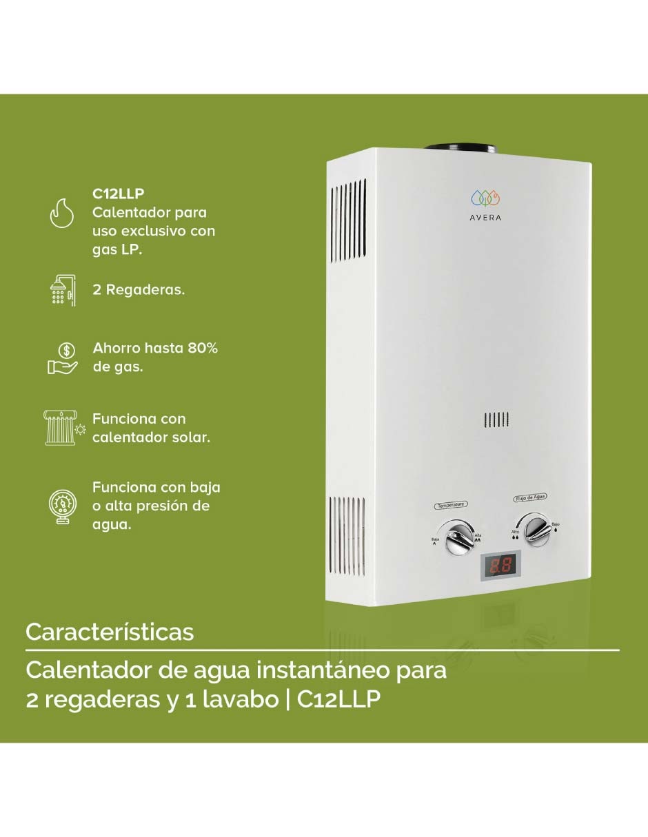 Calentador de paso Avera C12L 12 l Gas LP
