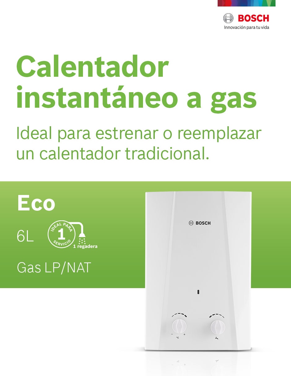Calentador de paso Bosch ECO 6 LP 6 L gas lp
