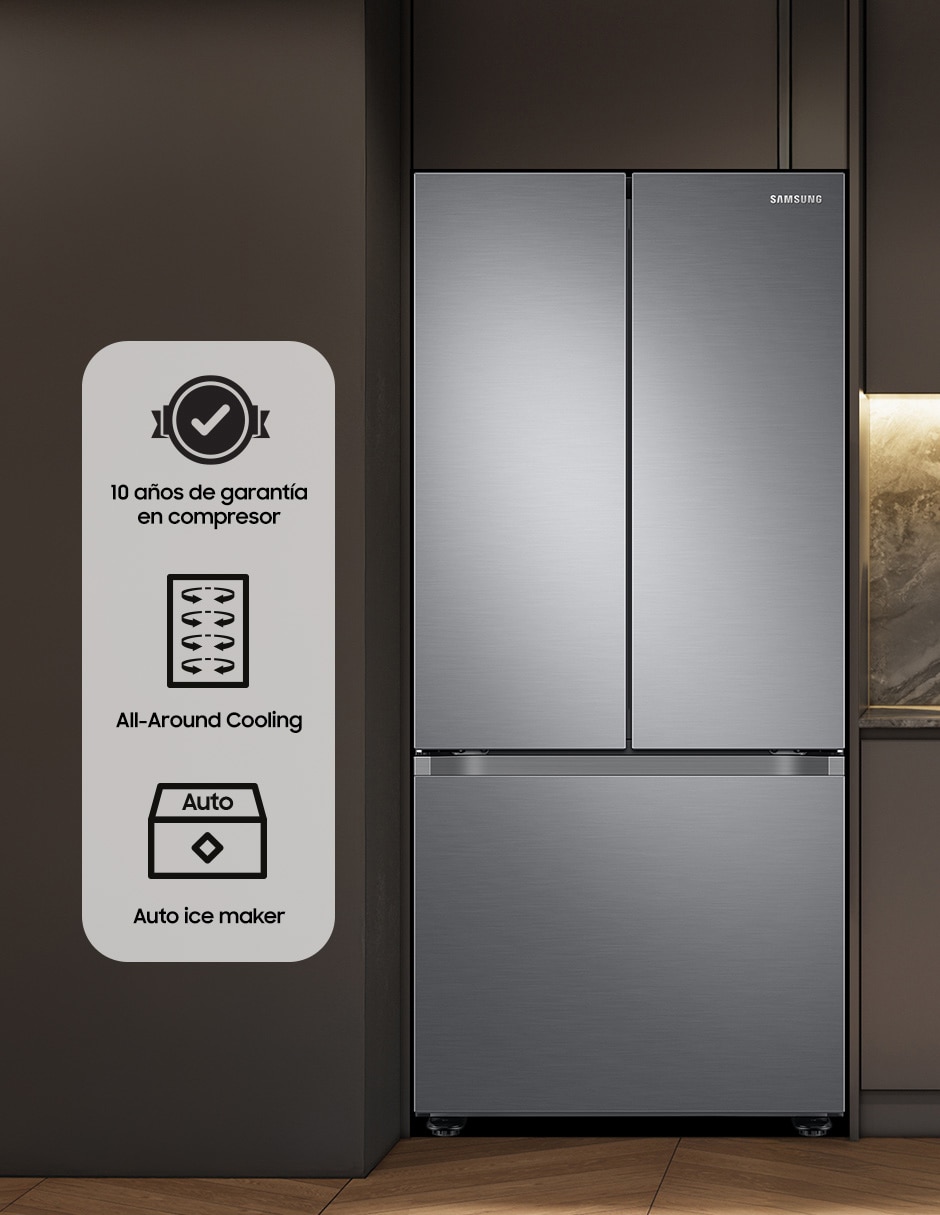 Refrigerador French door Samsung 22 pies cúbicos inverter y no frost y fábrica de hielo RF22A4110S9/EM