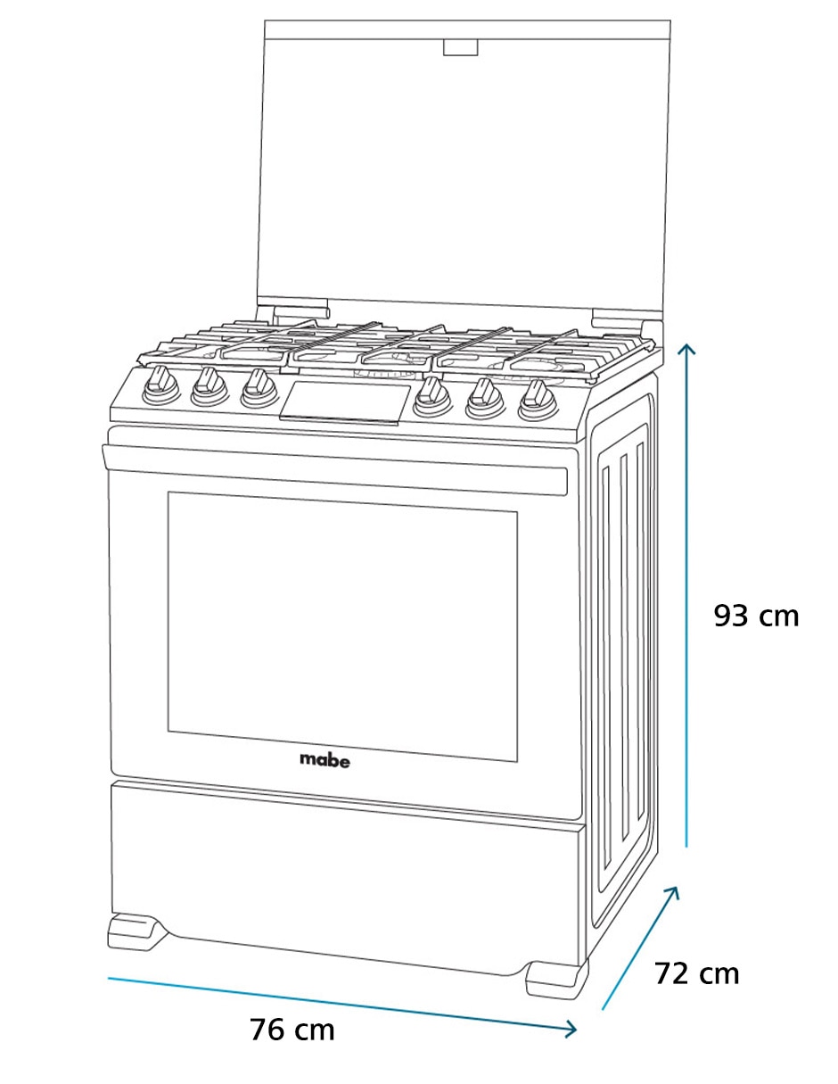 Estufa de piso a Gas LP Mabe Ultimate 72 cm EMH7614DATSS0 de 6 quemadores