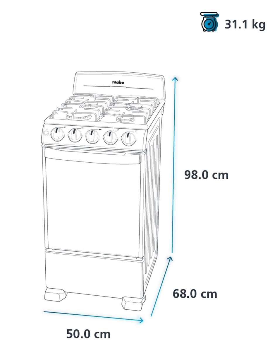 Combo estufa de piso a gas natural/lp Mabe Ultimate 50 cm EM5043CMPU501G de 4 quemadores + campana