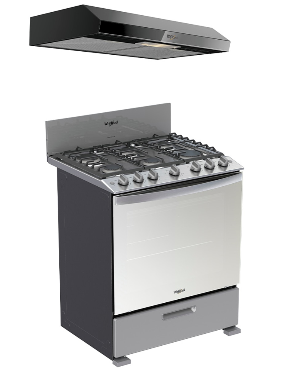 Combo Estufa de piso a gas LP 76 cm CWFR34000D-H de 6 quemadores + Campana 7