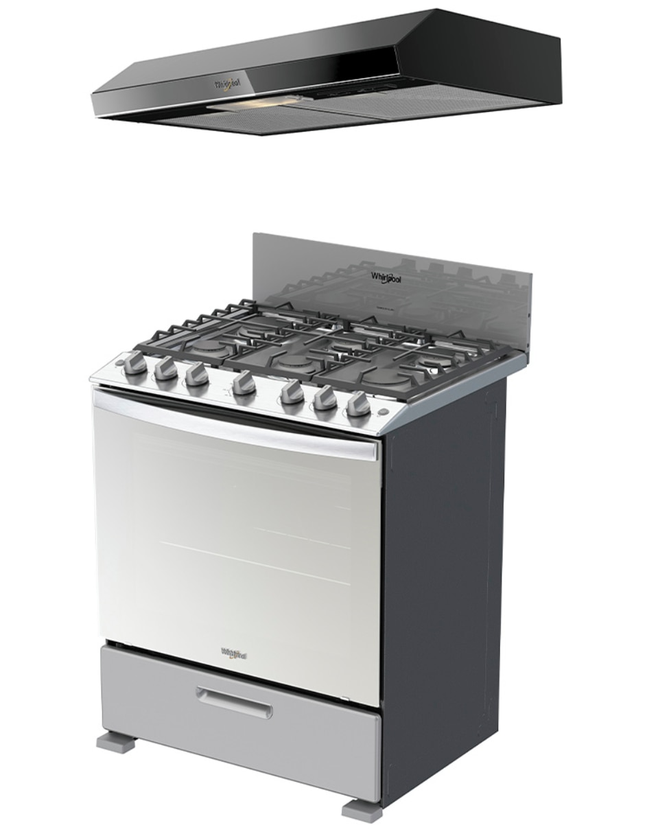 Combo Estufa de piso a gas LP 76 cm CWFR34000D-H de 6 quemadores + Campana 8
