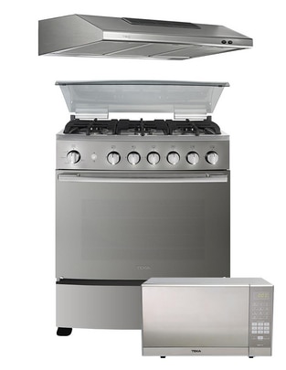 Estufa de piso a Gas LP Estufa 76 cm, campana 76 cm, microondas 51.3 cm FSGG8660+TMX76+MWG11X de 6 quemadores