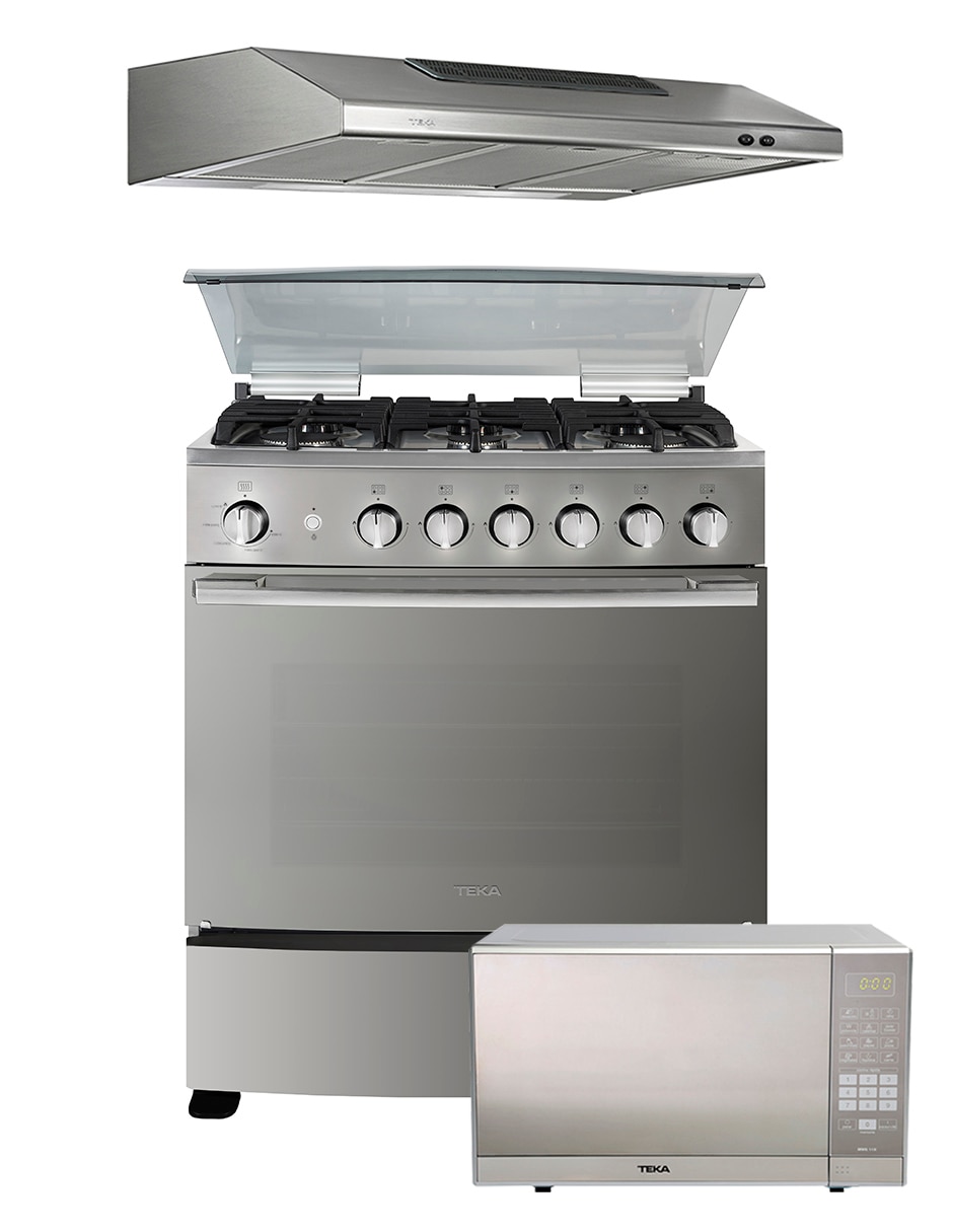 Estufa de piso a Gas LP Estufa 76 cm, campana 76 cm, microondas 51.3 cm FSGG8660+TMX76+MWG11X de 6 quemadores