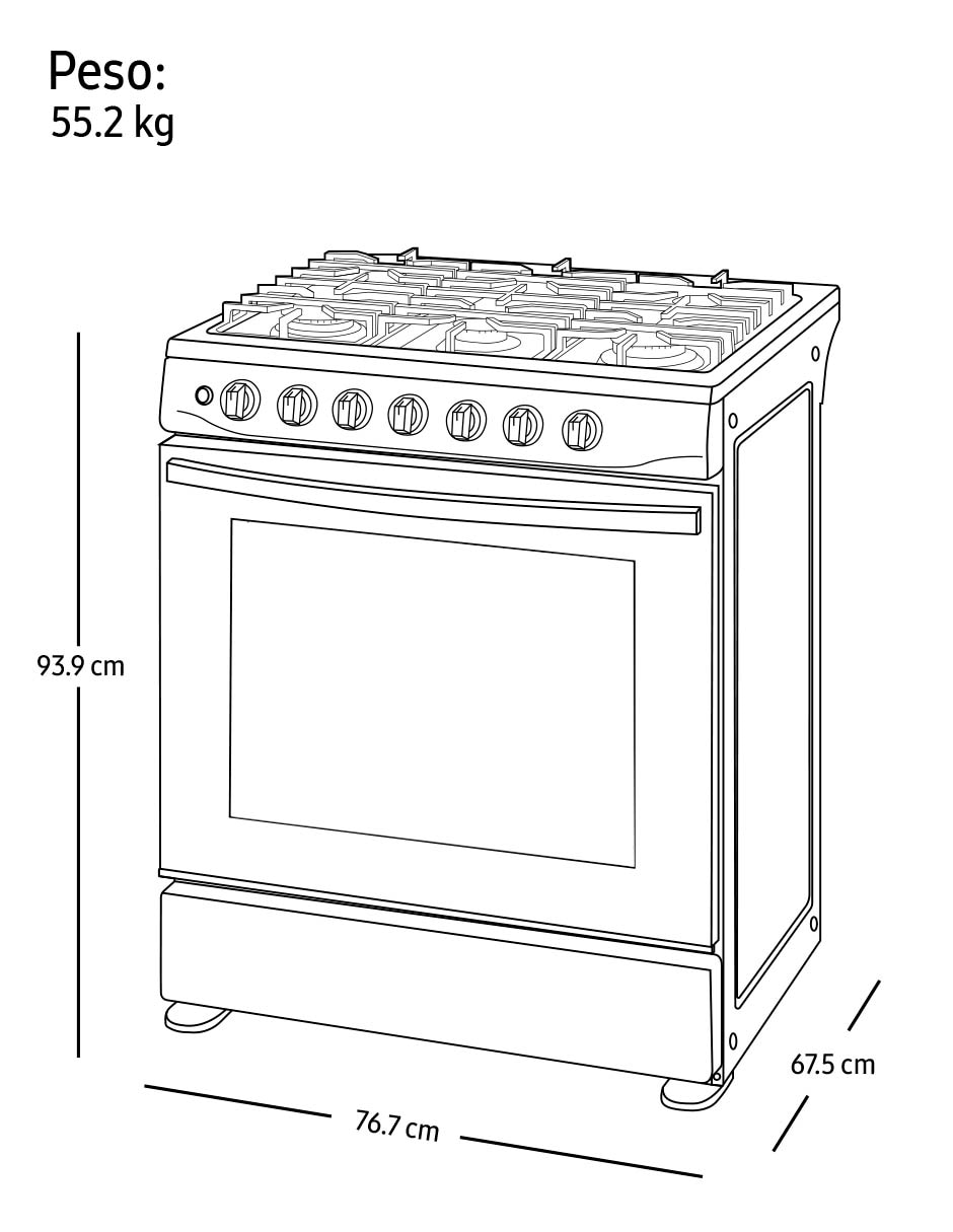 Estufa de piso a gas natural/lp Samsung 76 cm NX52D3000MV/AX de 6 quemadores