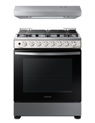 Combo estufa de piso a gas natural/lp Samsung 76.7 cm F-NK30BT5411MS de 6 quemadores + campana