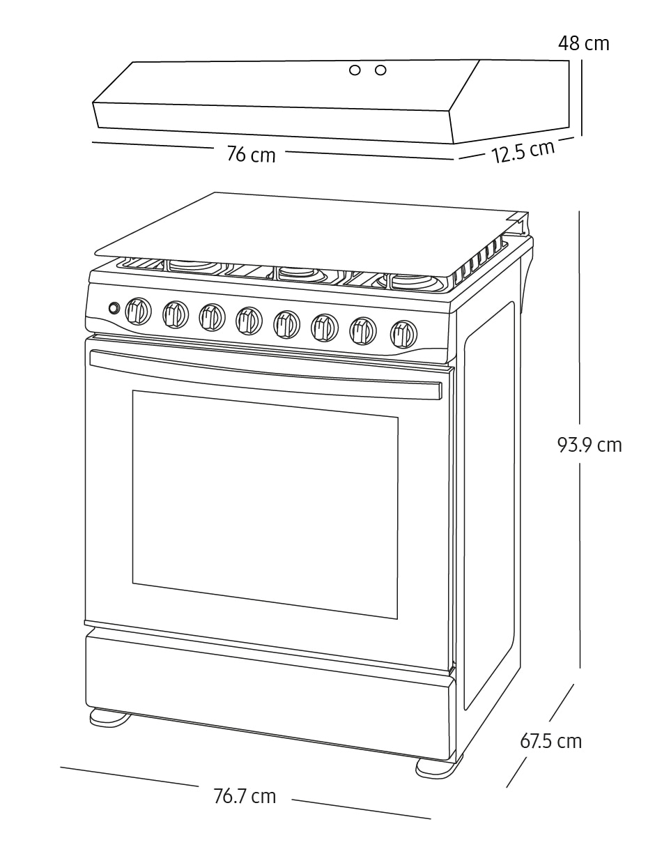 Combo estufa de piso a gas natural/lp Samsung 76.7 cm F-NK30BT5411MS de 6 quemadores + campana
