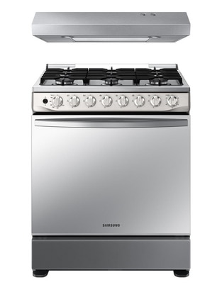 Combo estufa de piso a gas natural/lp Samsung 76.7 cm F-NK30BT5412MS de 6 quemadores + campana