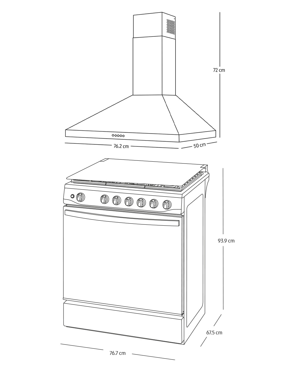 Combo estufa de piso a Gas natural/lp 76 cm F-NX52T740R500 de 5 quemadores + Campana 7