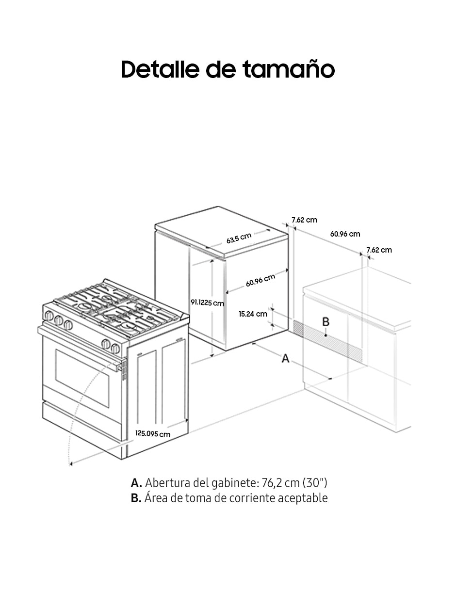 Estufa de piso a gas lp Bespoke 76.1 cm NSG6DB850012AX de 5 quemadores 13