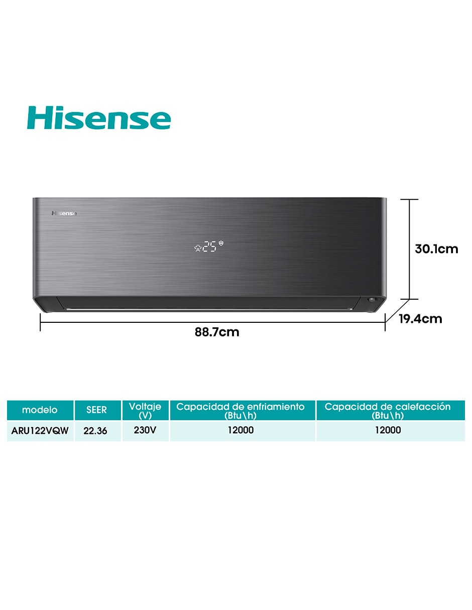 Aire acondicionado mini split inverter High End 12000 BTU ARU122VQW 220 V 10