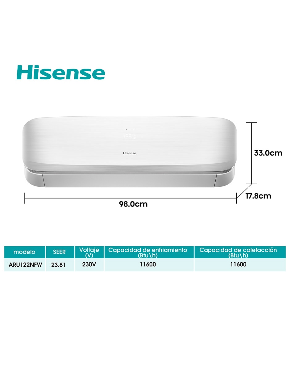 Aire acondicionado mini split inverter Frío y calor 12000 BTU AA.ARU122NFW.12.220V 220 V 14