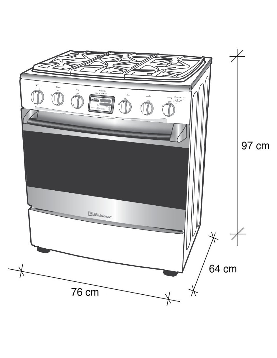 Estufa de piso a Gas natural/lp 76 cm KZ.COMBO.EST.AI.PARIS. de 6 quemadores 7