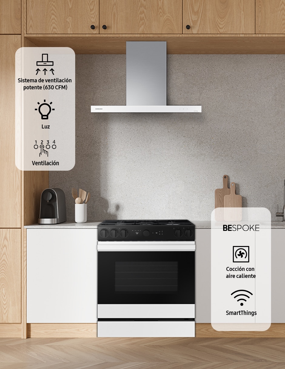 Combo estufa de piso a gas natural/lp Samsung 76.1 CM F-NSG85012NK36 de 5 quemadores + campana