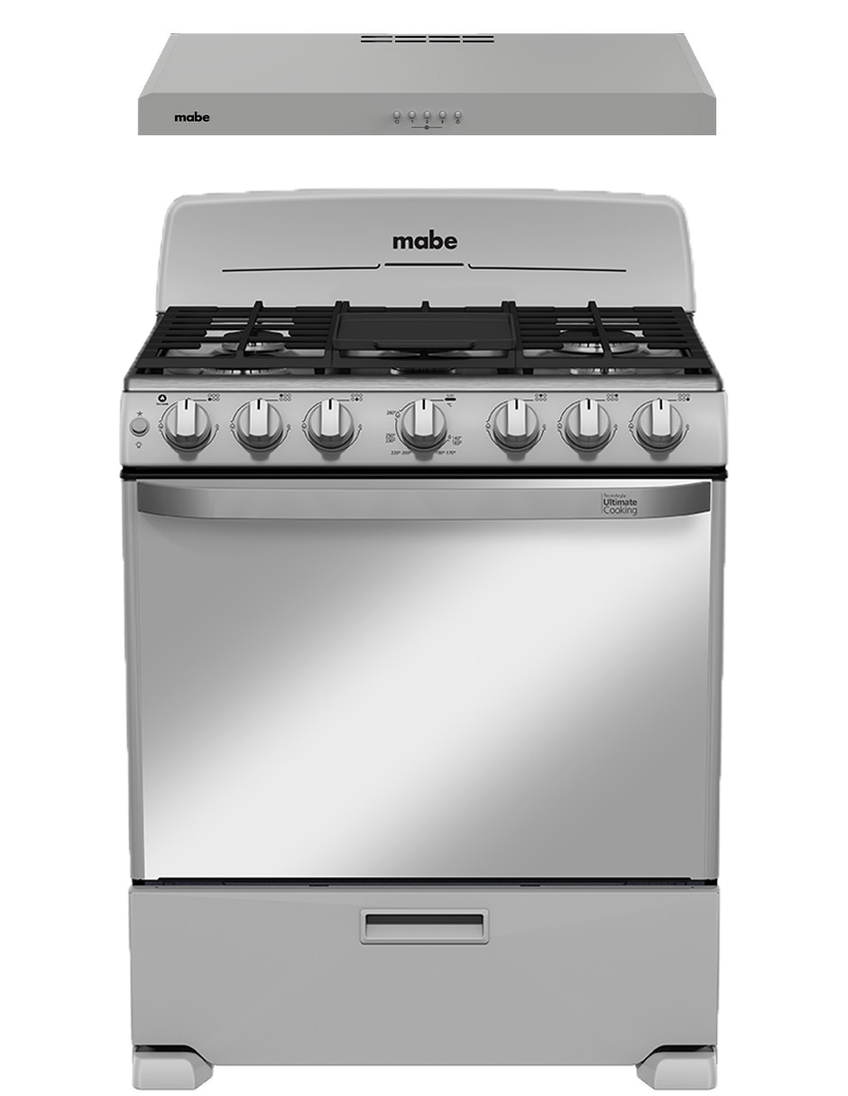 Combo estufa de piso a gas LP 76 cm EM7659BFIS3CMP76 de 6 quemadores + campana 1