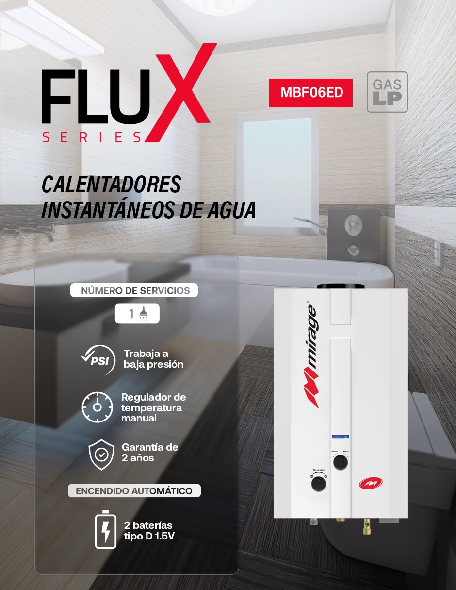 Calentador de paso MBF06ED 6 L Gas LP 7