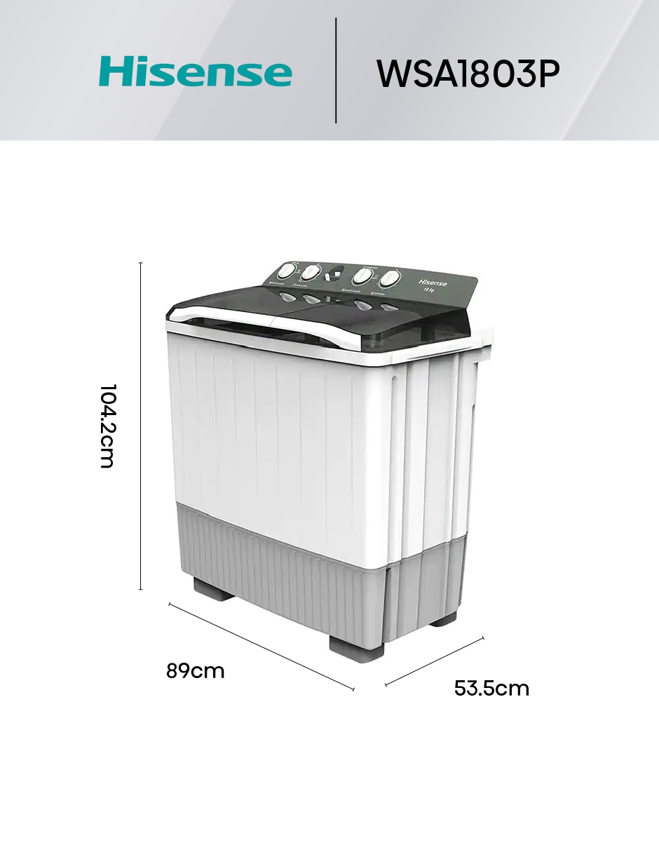 Lavadora doble tina Hisense 18 kg manual carga superior wsa1803p
