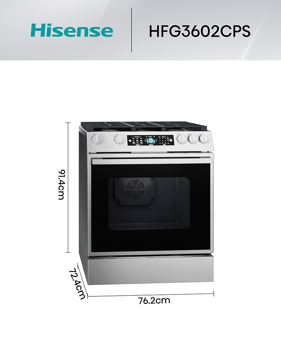 Estufa de piso a gas natural/lp Hisense 76.2 cm HFG3602CPS de 6 quemadores