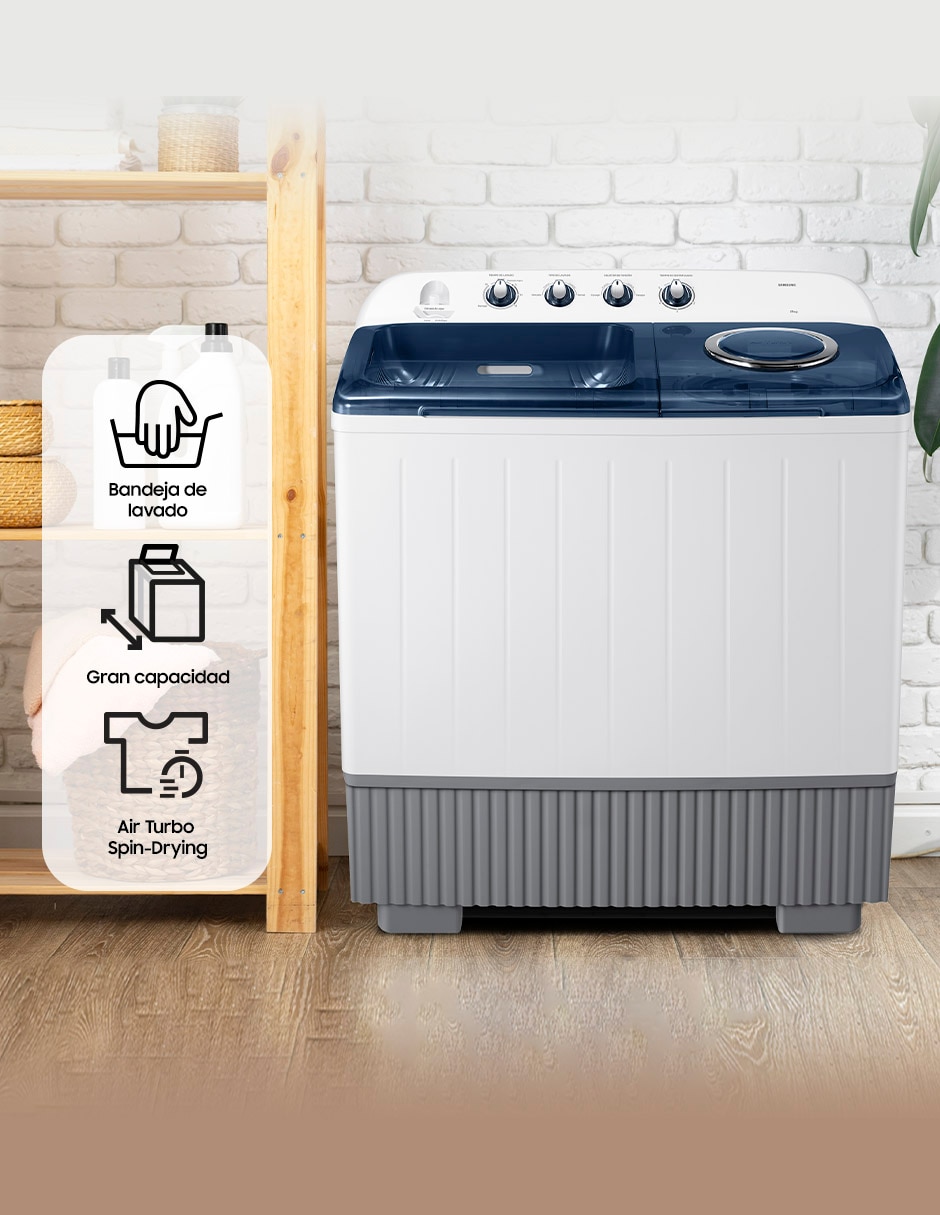 Lavadora doble tina Samsung 21 kg semiautomática carga superior wt21f6300lg/ax