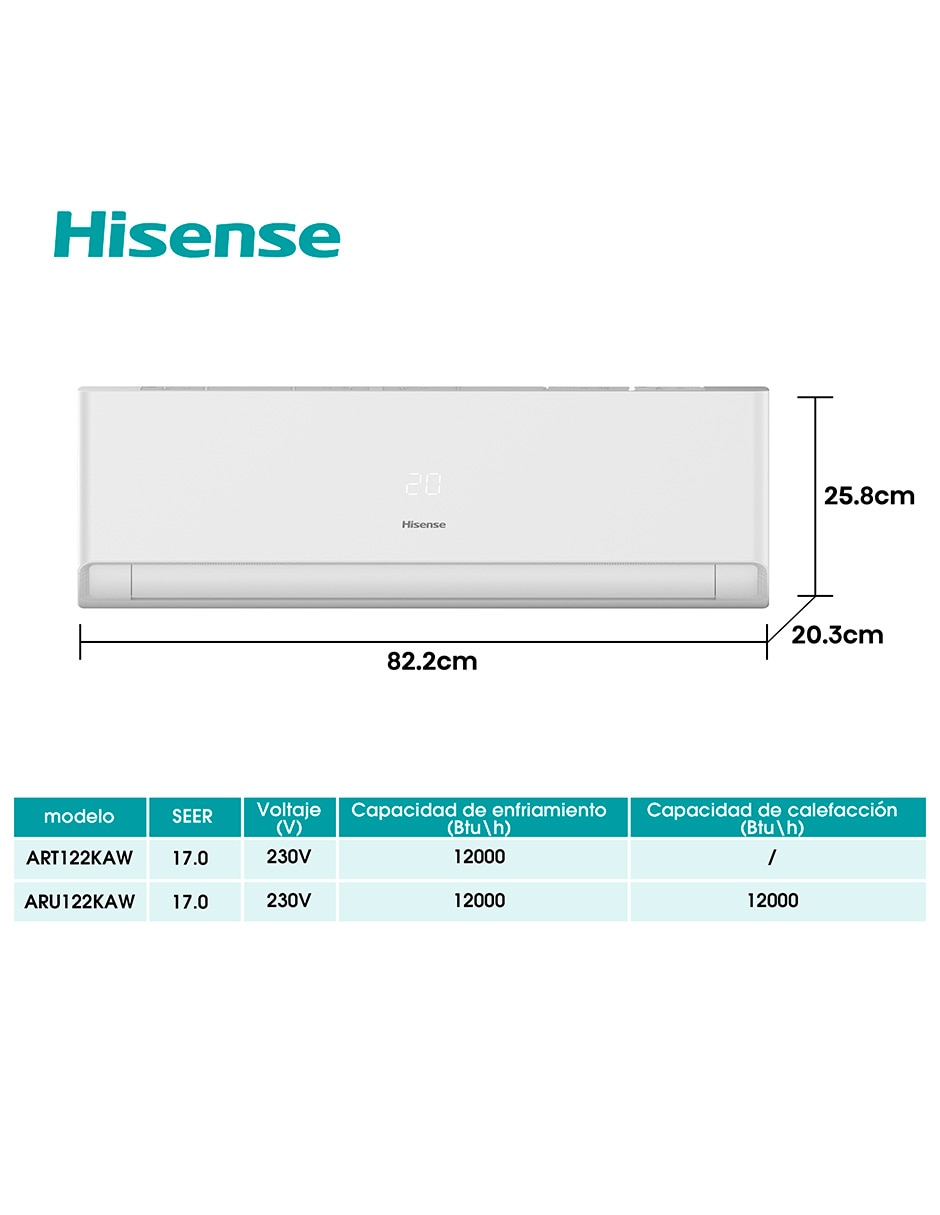 Aire acondicionado mini split inverter No aplica Frío 12000 BTU HS.A.12.220F.ART122KAW 220 V 14