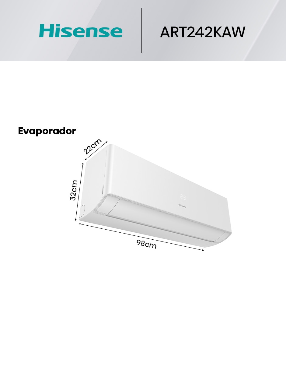 Aire acondicionado mini split inverter Hisense Frío 22000 BTU HS.24.220F.ART242KAW 220 V