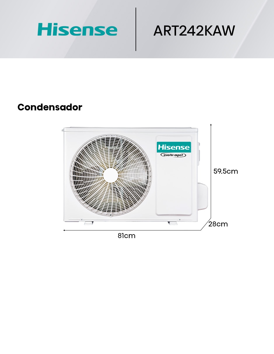Aire acondicionado mini split inverter Hisense Frío 22000 BTU HS.24.220F.ART242KAW 220 V