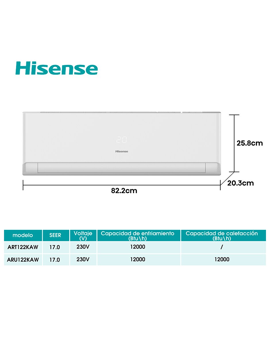 Aire acondicionado mini split inverter No aplica Frío y calor 12000 BTU HS.12.220FC.ARU122KAW 13