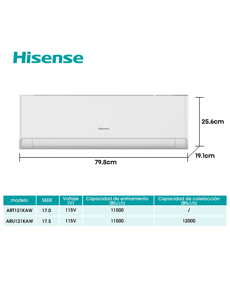 Aire acondicionado mini split inverter No aplica Frío 12000 BTU HS.A.12.110F.ART121KAW 14