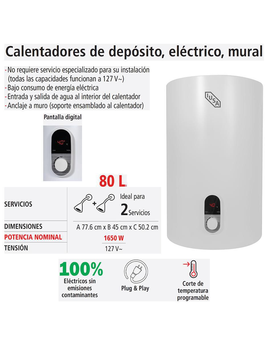 Calentador de depósito 80 EM 80 L eléctrico
