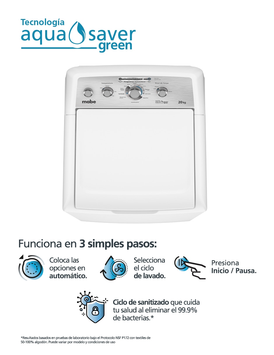 Lavadora Mabe 20 kg automática carga superior lma70214cbab0