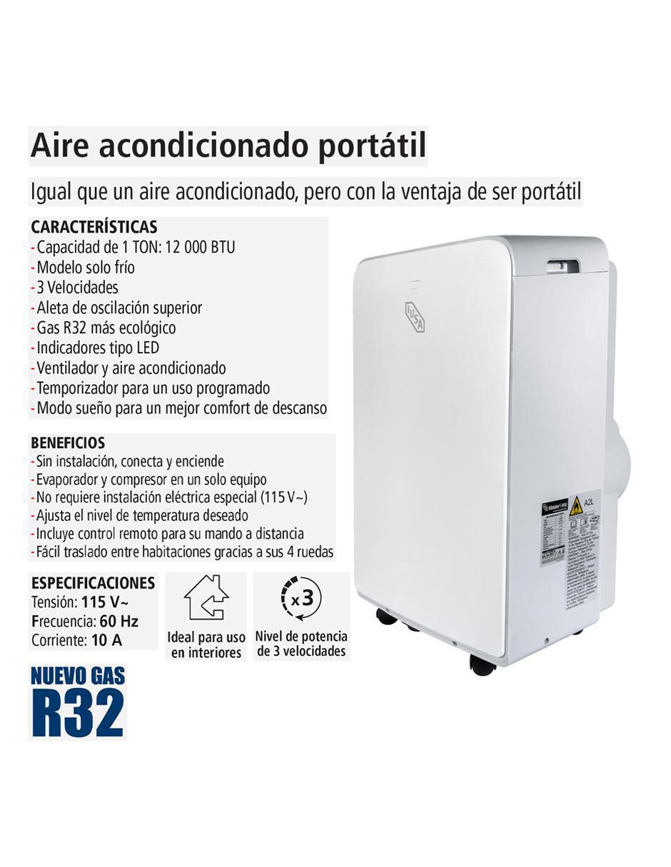 Aire acondicionado portátil Iusa Frío 12000 BTU ACPR12 115 V