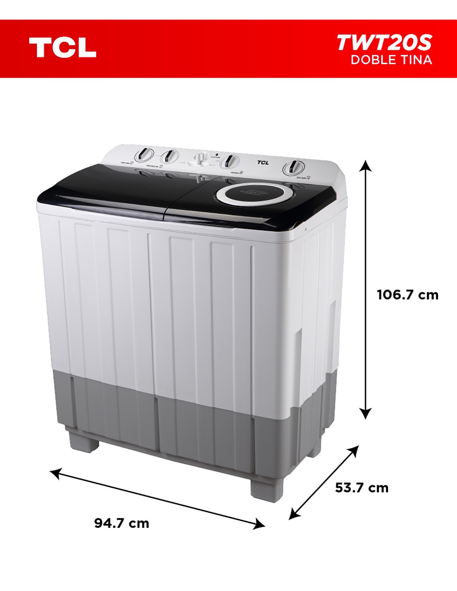 Lavadora Tcl doble tina 20 kg semiautomática carga superior twt20s 6