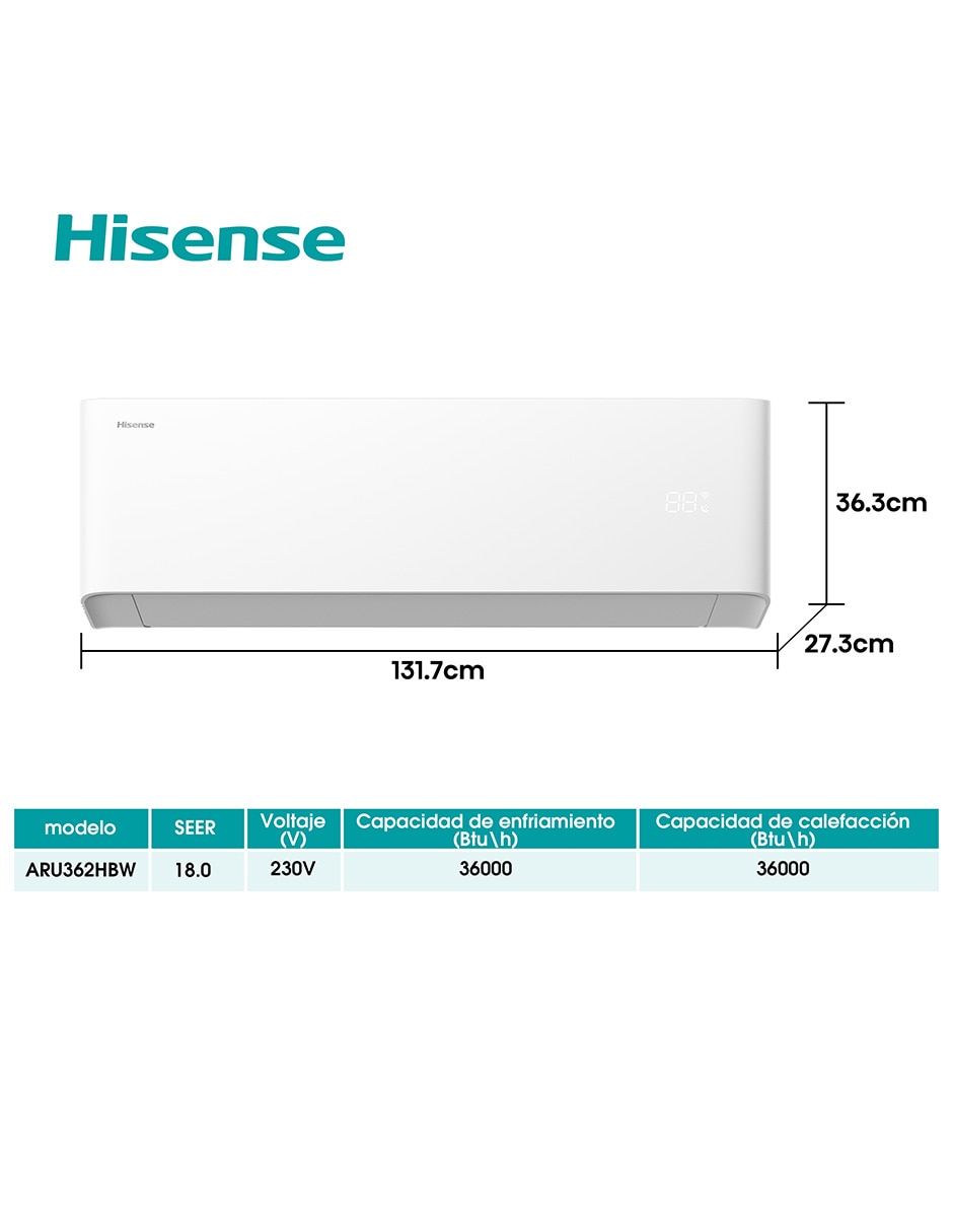 Aire acondicionado mini split inverter frío y calor 36000 BTU ARU362HBW 220 V 16