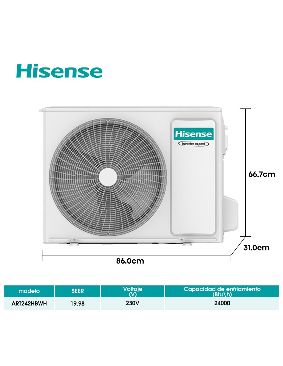 Aire acondicionado mini split inverter Frío 24000 BTU ART242HBWH 220 V 6