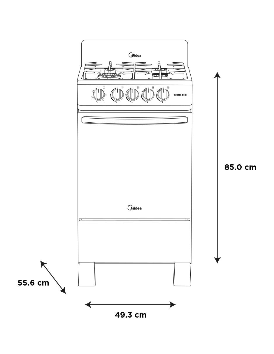 Estufa de piso a gas lp Midea Mastercook 49.3 cm MGS20FS1BIABB de 4 quemadores