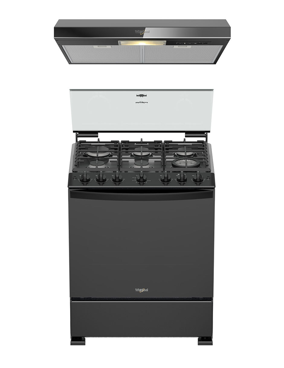 Combo estufa de piso a gas lp 76.2 cm CWFR7000B-HH de 6 quemadores + campana 1