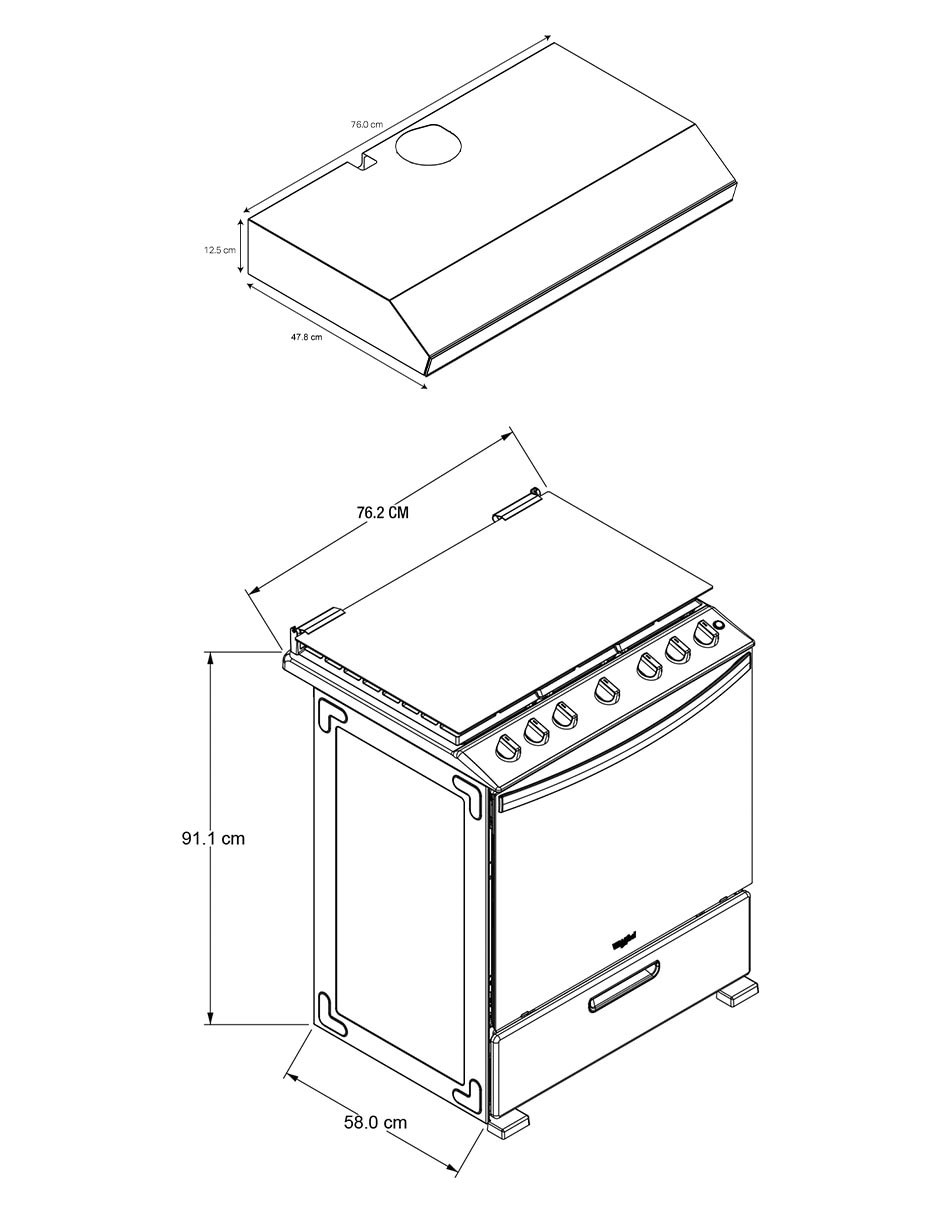 Combo estufa de piso a gas lp 76.2 cm CWFR7000B-HH de 6 quemadores + campana 6