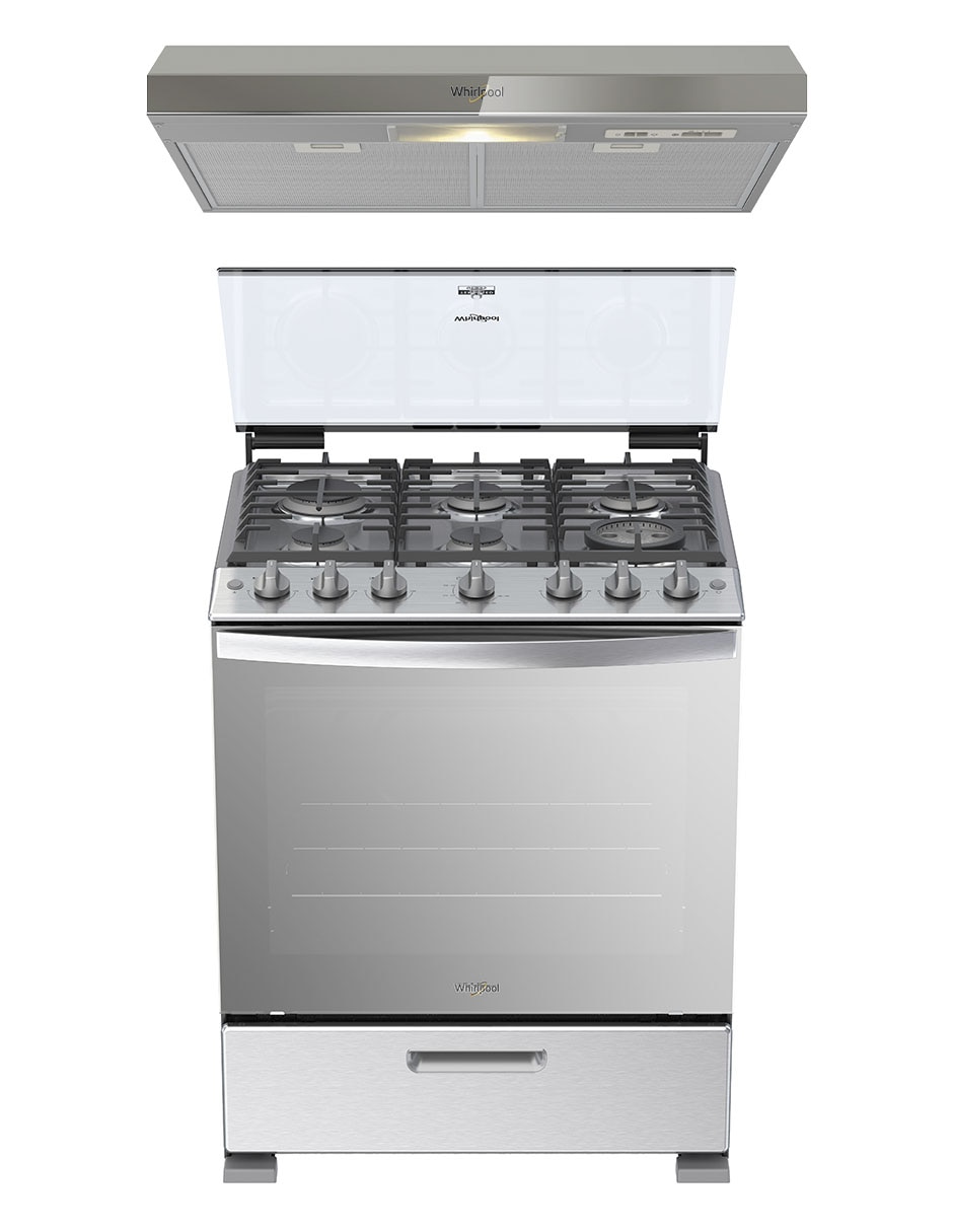 Combo estufa de piso a gas lp 76.2 cm CWFR5100S-HH de 6 quemadores + campana 1