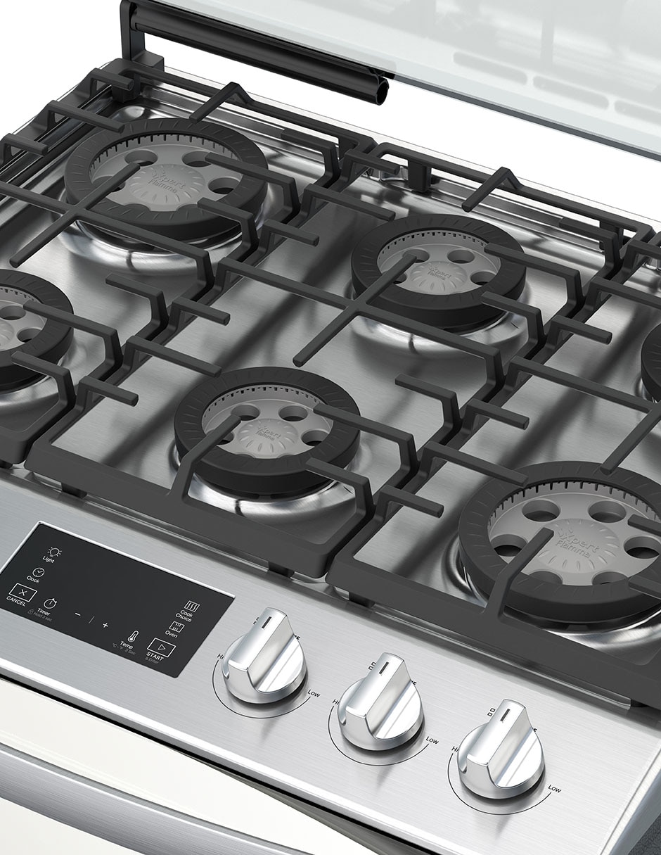 Combo estufa de piso a gas lp Whirlpool 76 cm CWFR7400S-HH de 6 quemadores + campana
