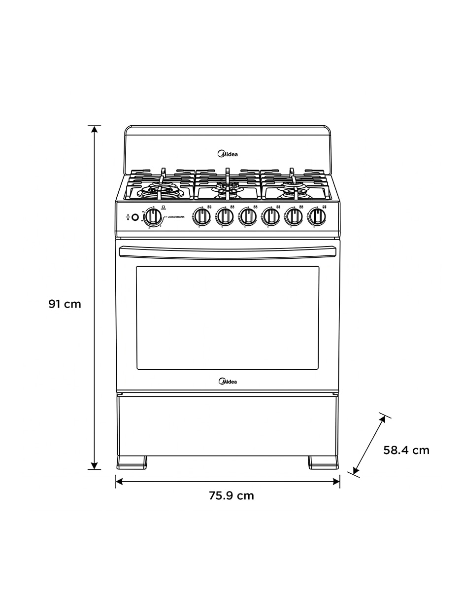 Estufa de piso a gas natural/LP Midea Master Cookplus 75.7 cm MGS30FS1BIABBF de 6 quemadores