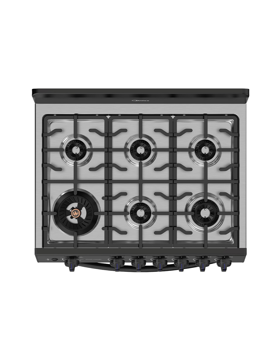 Estufa de piso a gas natural/LP Midea Master Cookplus 75.7 cm MGS30FS1BIABBF de 6 quemadores