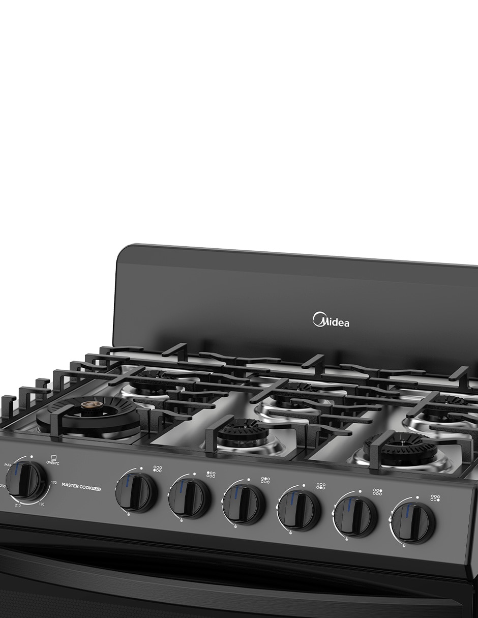 Estufa de piso a gas natural/LP Midea Master Cookplus 75.7 cm MGS30FS1BIABBF de 6 quemadores