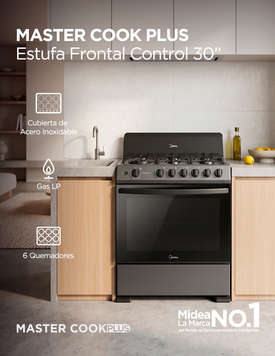 Estufa de piso a gas natural/LP Midea Master Cookplus 75.7 cm MGS30FS1BIABBF de 6 quemadores
