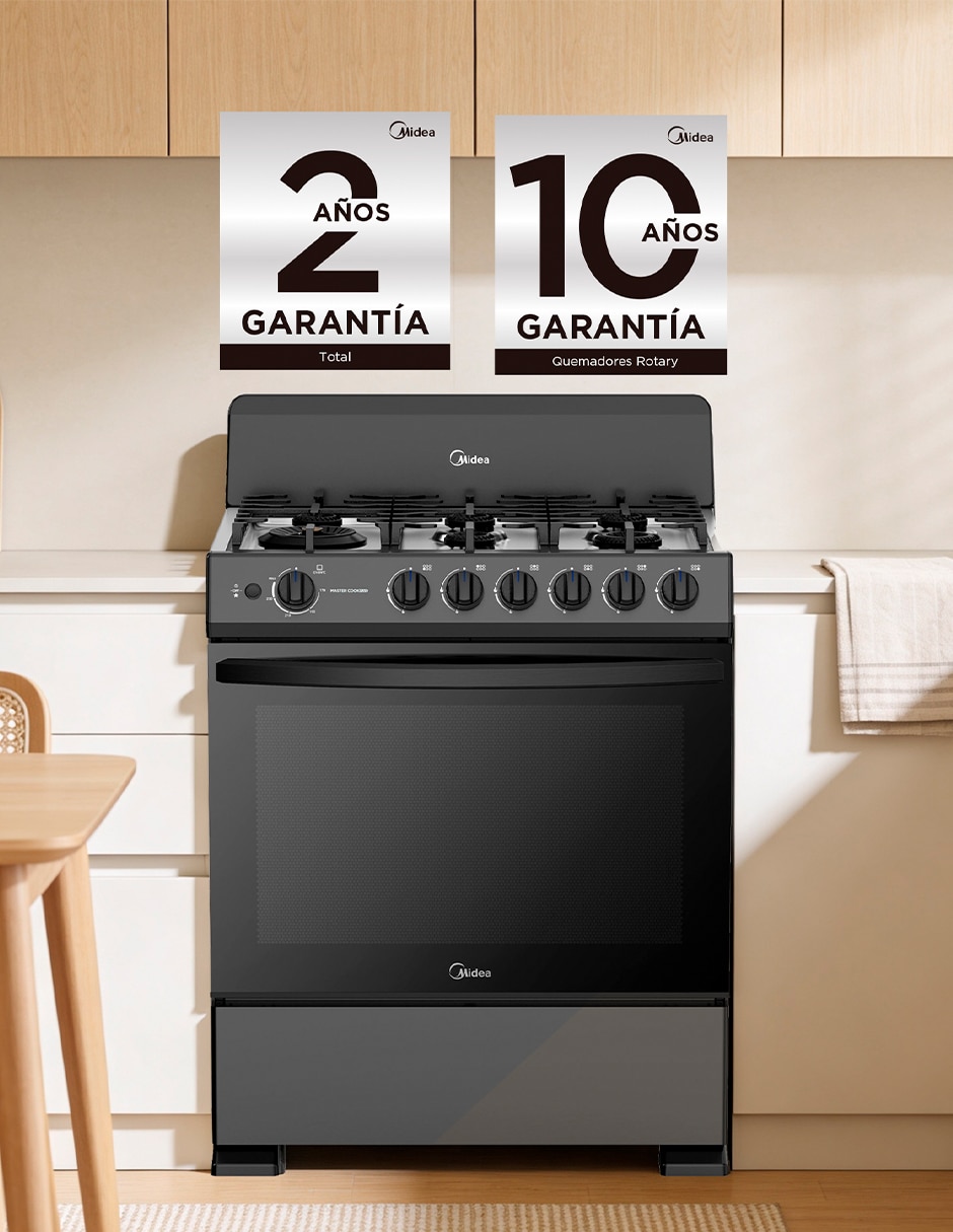Estufa de piso a gas natural/LP Midea Master Cookplus 75.7 cm MGS30FS1BIABBF de 6 quemadores